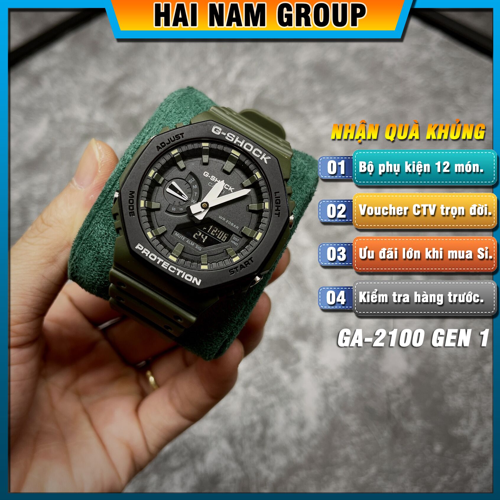 Đồng hồ nam nữ G-SHOCK GA-2110SU-3A Xanh rêu mặt đen 1