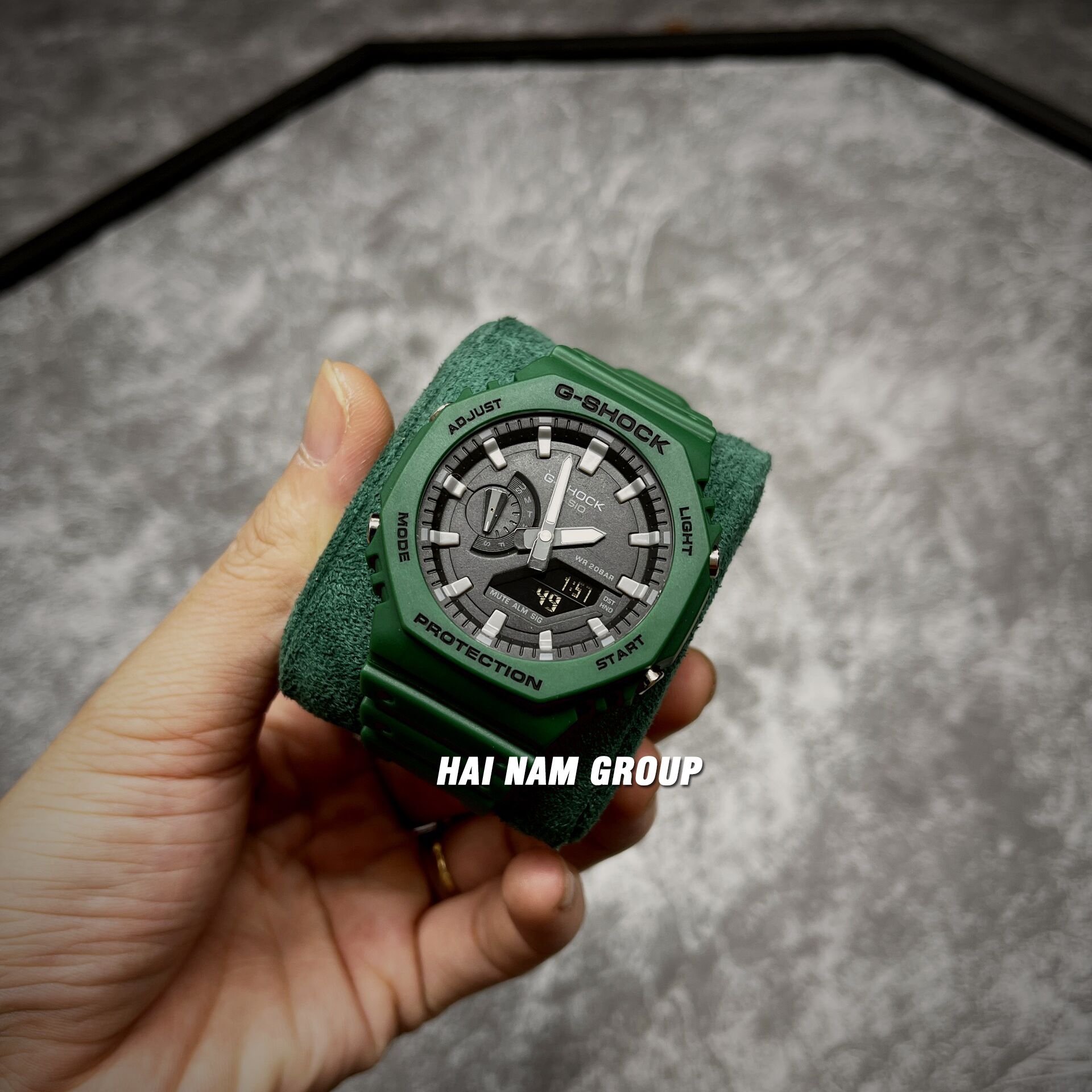 Đồng hồ nam nữ G-SHOCK GA-B2100-3A Xanh lá mặt đen viền trắng 2