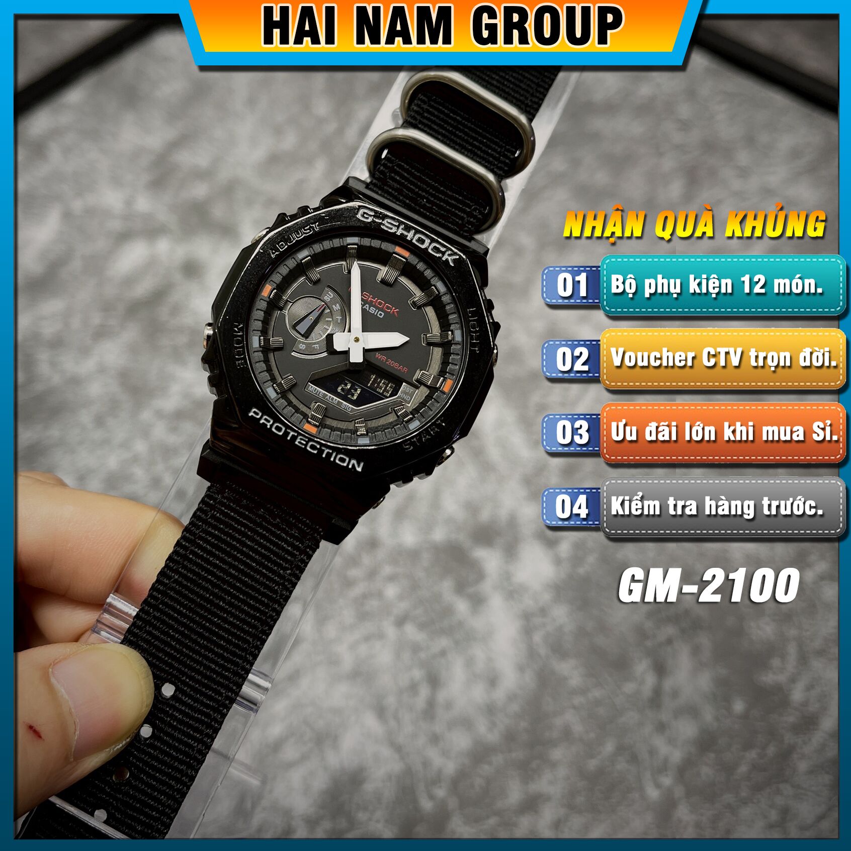 Đồng hồ nam nữ G-SHOCK GM-2100CB-1A Full Đen dây dù canvas 1