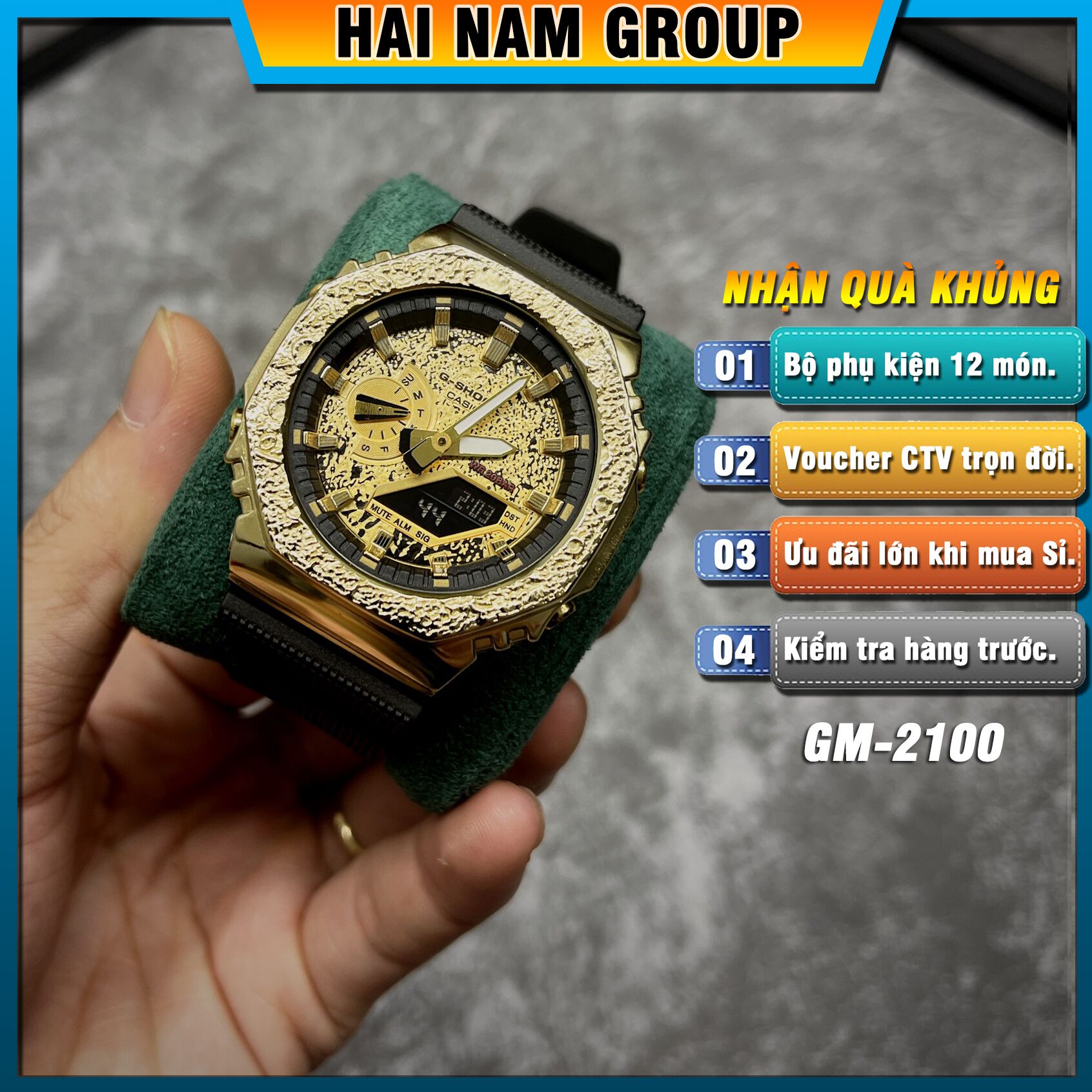 Đồng hồ nam nữ G-SHOCK GM-2100MG-1A Đen Vàng Moon 1