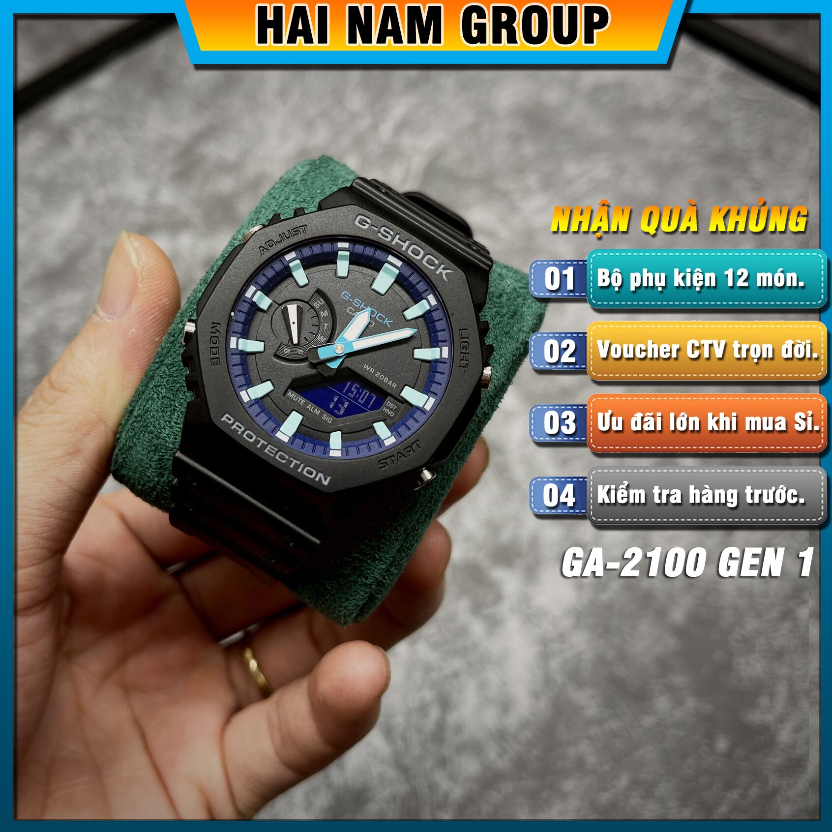 Đồng hồ nam nữ G-SHOCK GA 2100 Custom đen xanh tím mới 1