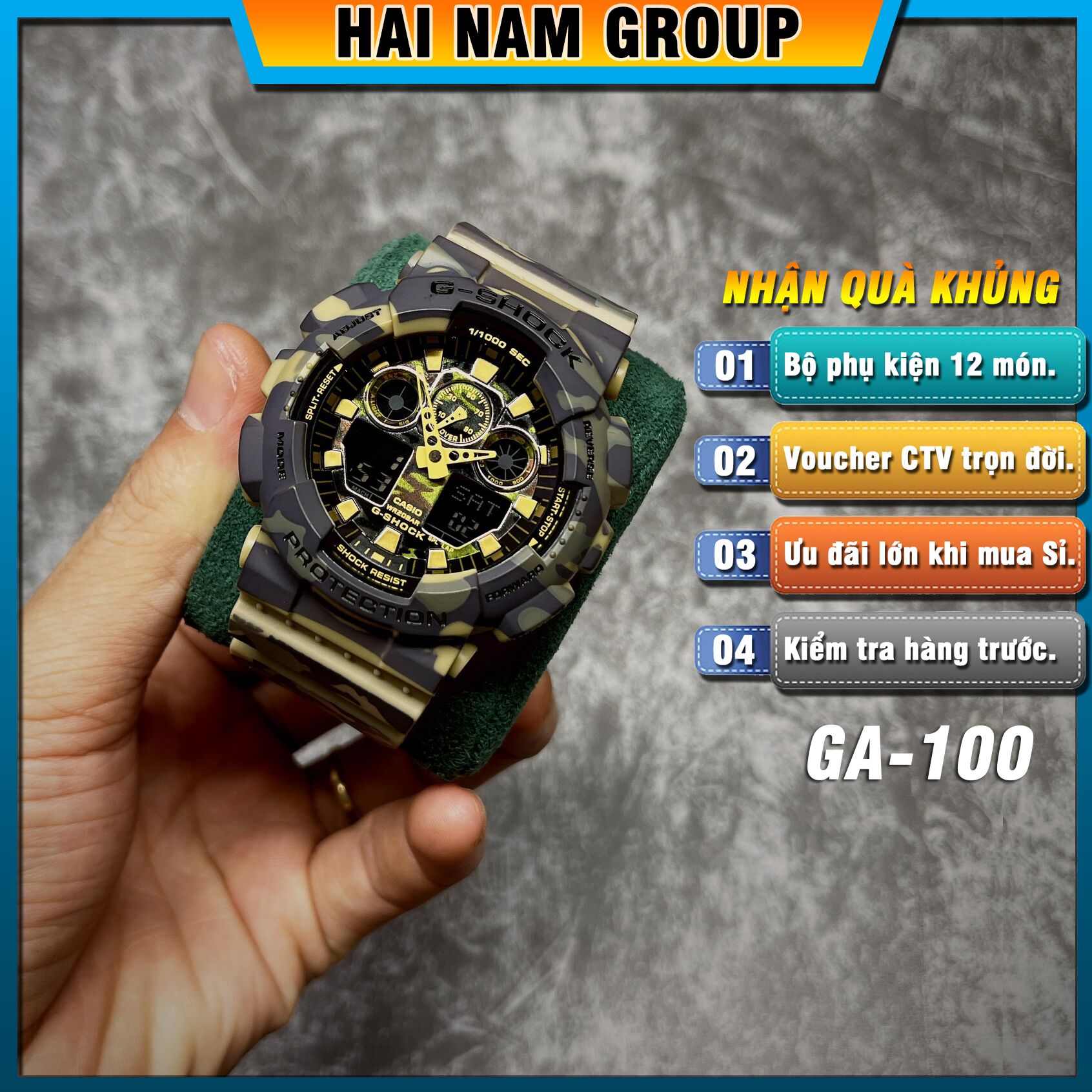 Đồng hồ nam nữ G-SHOCK GA-100CM-5A REP 1:1 Camo Xanh Lá tại Hải Nam Group 1
