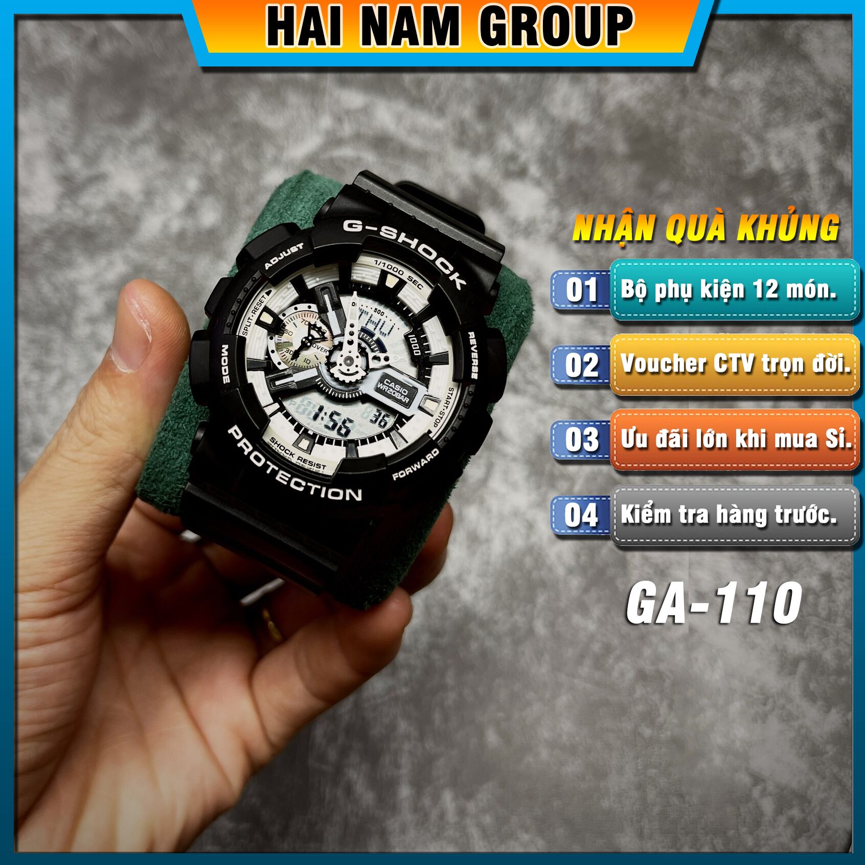 Đồng hồ nam nữ G-SHOCK GA-110BW-1A REP 1:1 Màu Đen Mặt Trắng tại Hải Nam Group 1