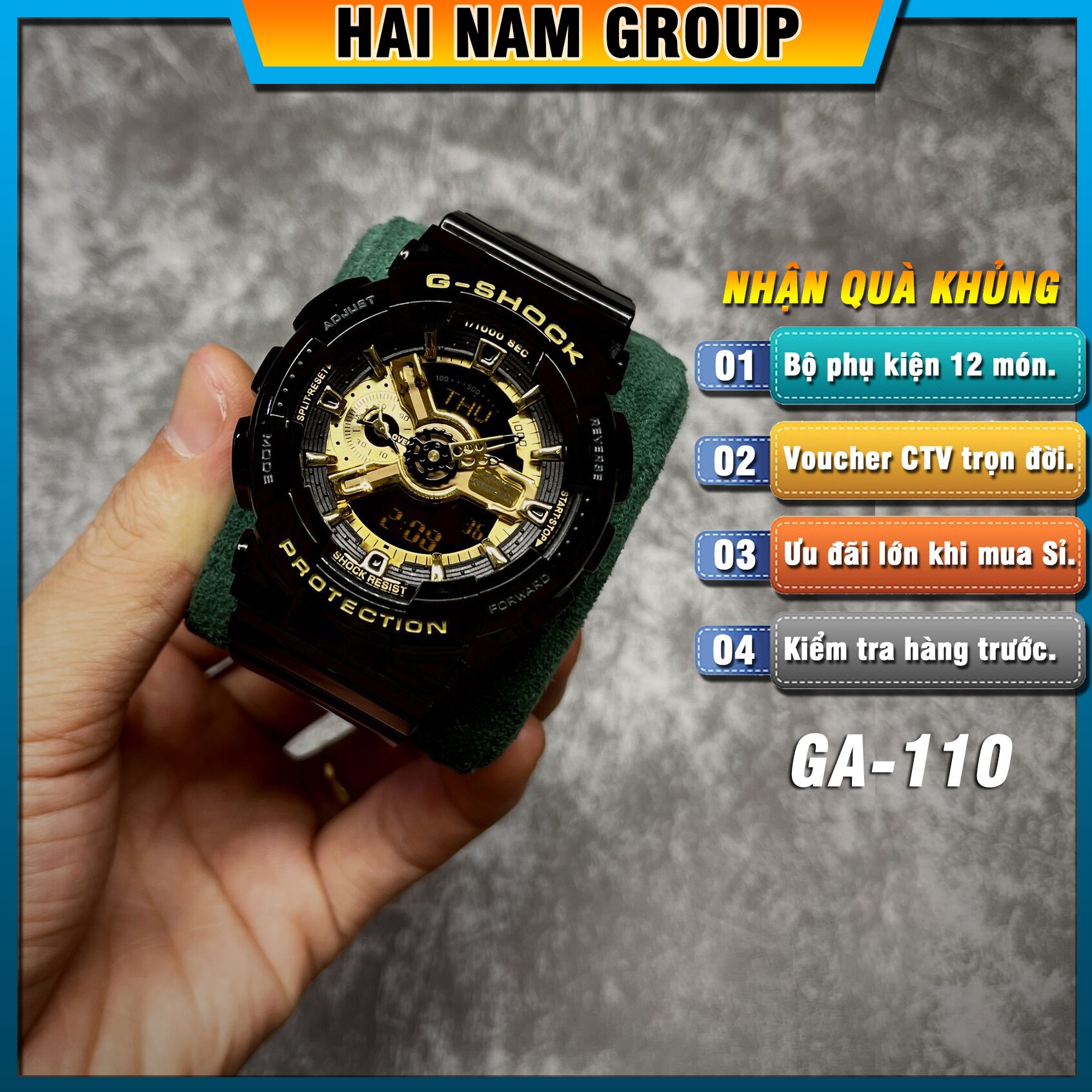 Đồng hồ nam nữ G-SHOCK GA-110GB-1A REP 1:1 Màu Đen Mặt Vàng Bóng tại Hải Nam Group 1