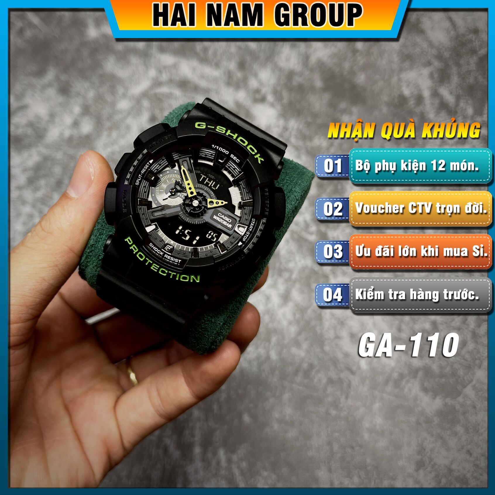 Đồng hồ nam nữ G-SHOCK GA-110LN-8A REP 1:1 Đen Xanh Lá Hai Màu tại Hải Nam Group 1