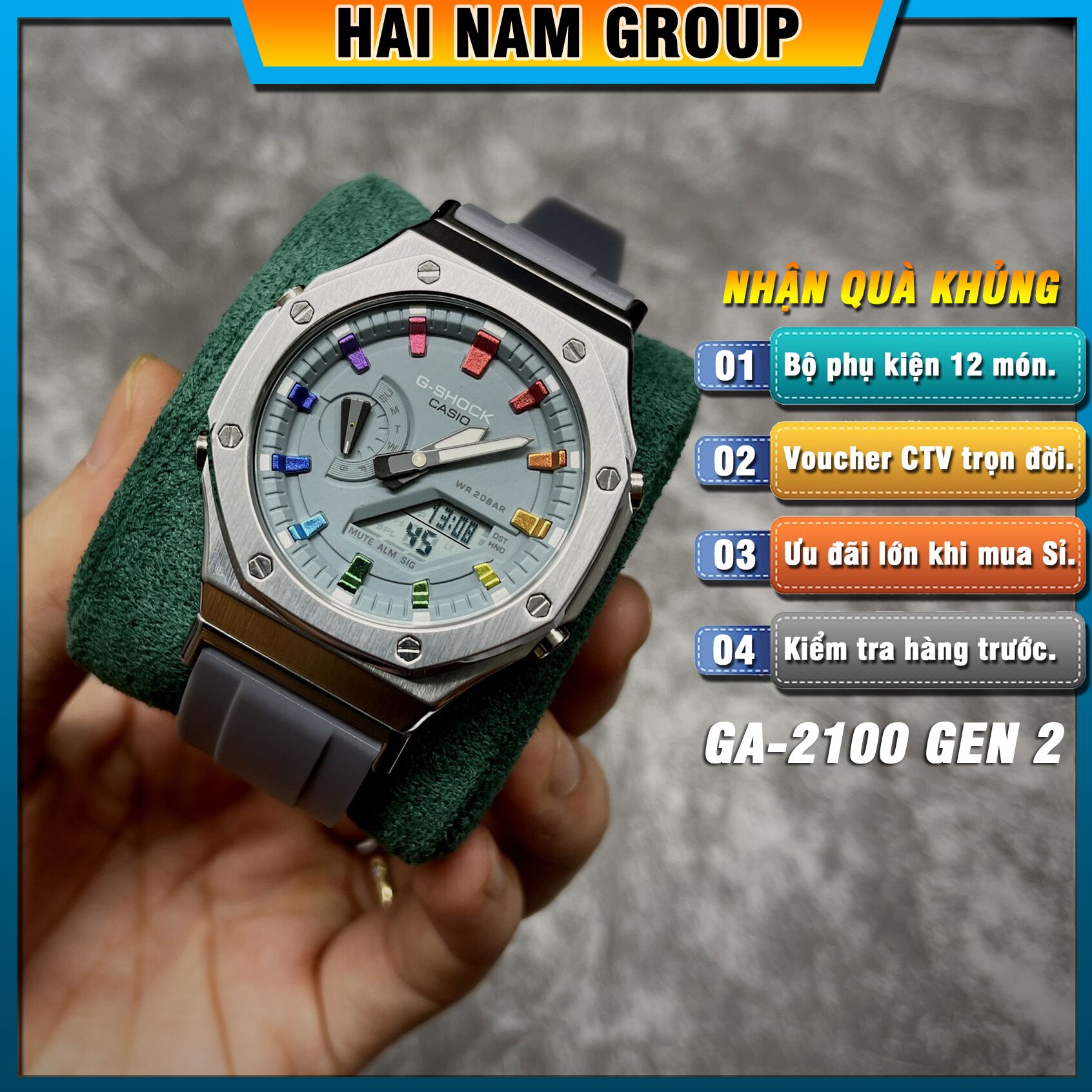 Đồng hồ nam nữ G-SHOCK GA 2100 Custom Rainbow Xám Mặt Bạc Rainbow 1