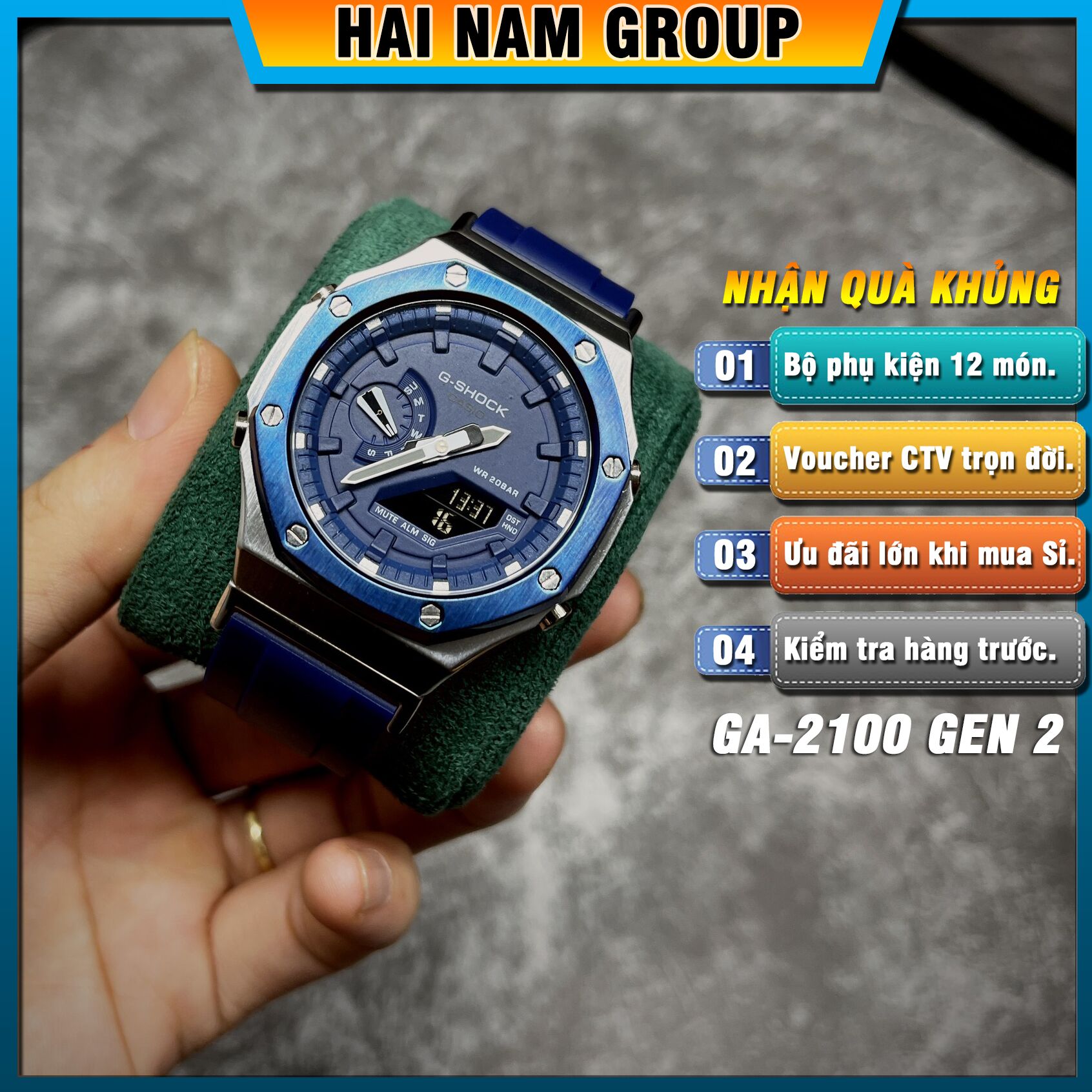 Đồng hồ nam nữ G-SHOCK GA 2100 Custom Rainbow Xanh Dương Bạc Mặt Xanh Dương 1