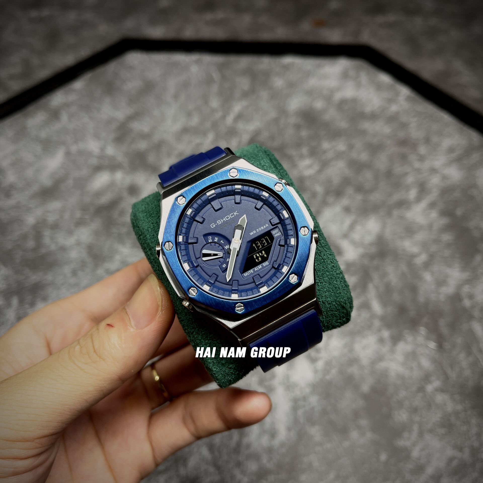 Đồng hồ nam nữ G-SHOCK GA 2100 Custom Rainbow Xanh Dương Bạc Mặt Xanh Dương 3