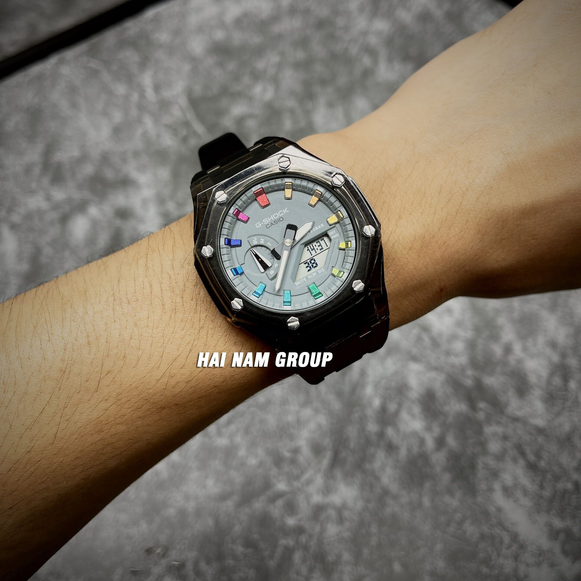 Đồng hồ nam nữ G-SHOCK GA 2100 Custom Ap Gen 3 Đen Mặt Xám Rainbow Trong Suốt 7