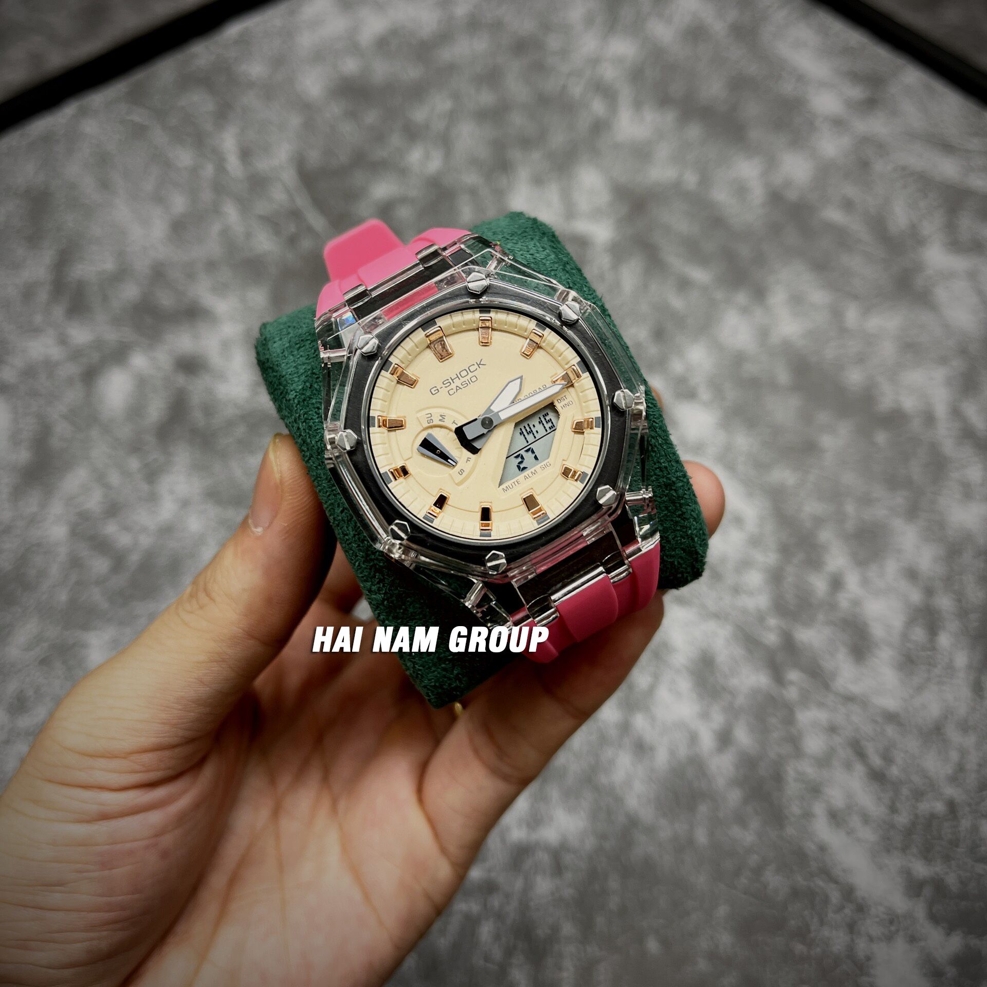 Đồng hồ nam nữ G-SHOCK GA 2100 Custom Ap Gen 3 Hồng Mặt Nâu Sữa 3