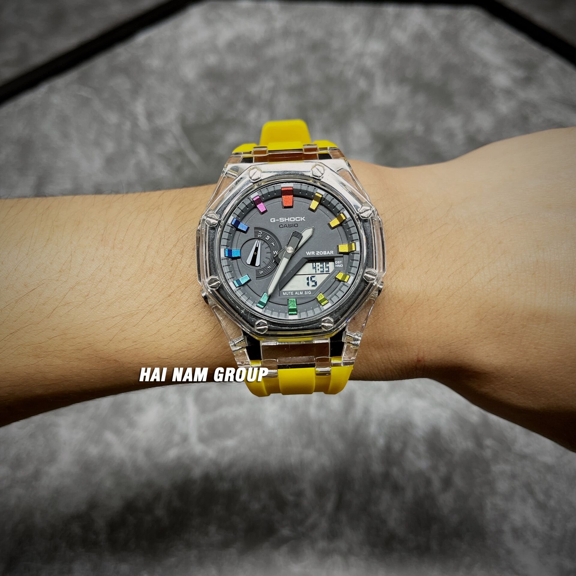Đồng hồ nam nữ G-SHOCK GA 2100 Custom Ap Gen 3 Vàng Mặt Xám Rainbow 7