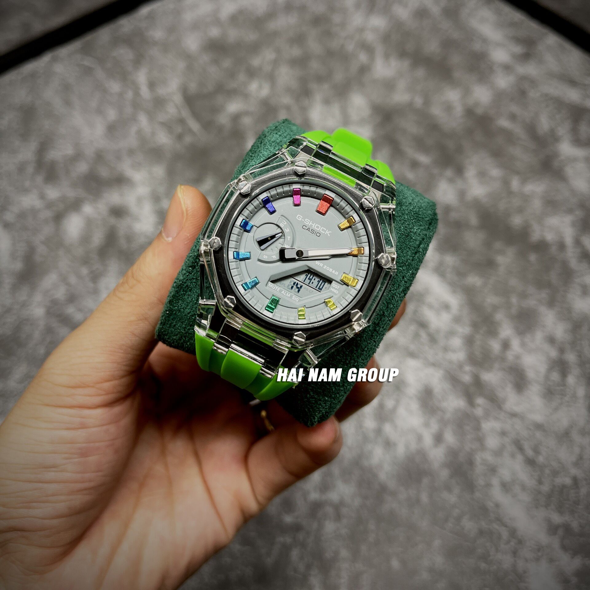 Đồng hồ nam nữ G-SHOCK GA 2100 Custom Ap Gen 3 Xanh Lá Mặt Xám Rainbow Trong Suốt 2