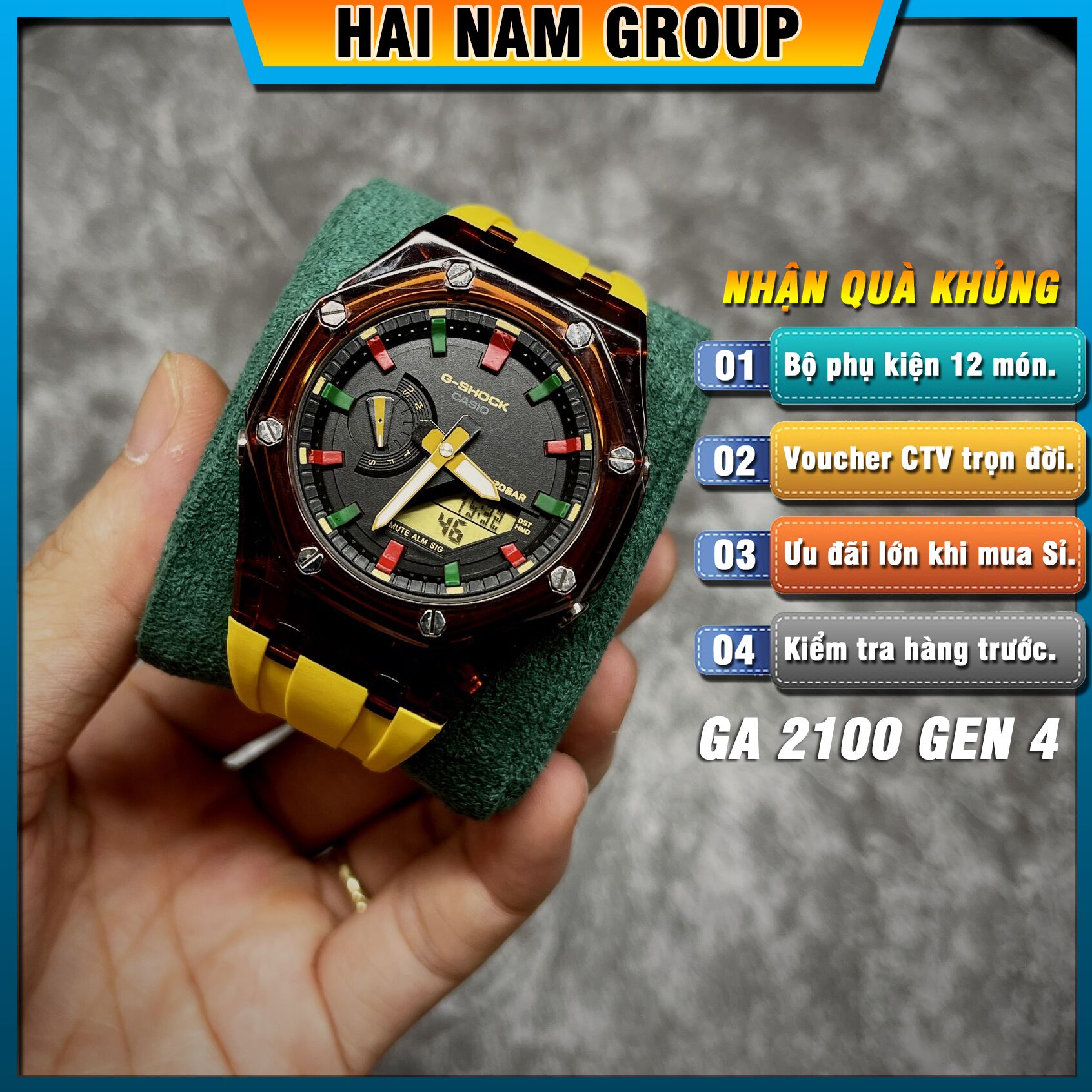 Đồng hồ nam nữ G-SHOCK GA 2100 Custom Ap Gen 4 Vàng Nâu Mặt Đen Rainbow Trong Suốt 1