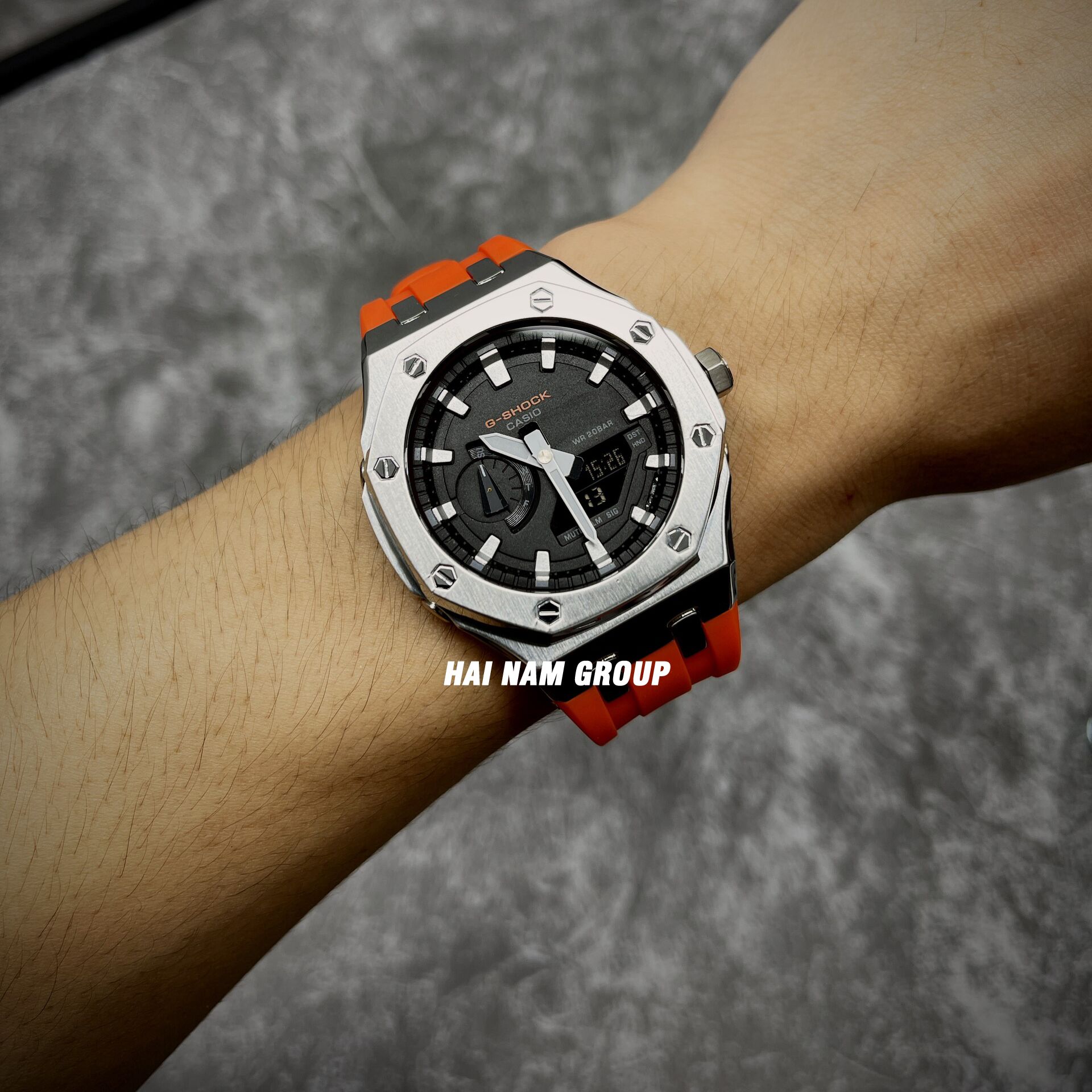 Đồng hồ nam nữ G-SHOCK GA 2100 Custom Ap Gen 5 Cam Bạc Mặt Đen 7